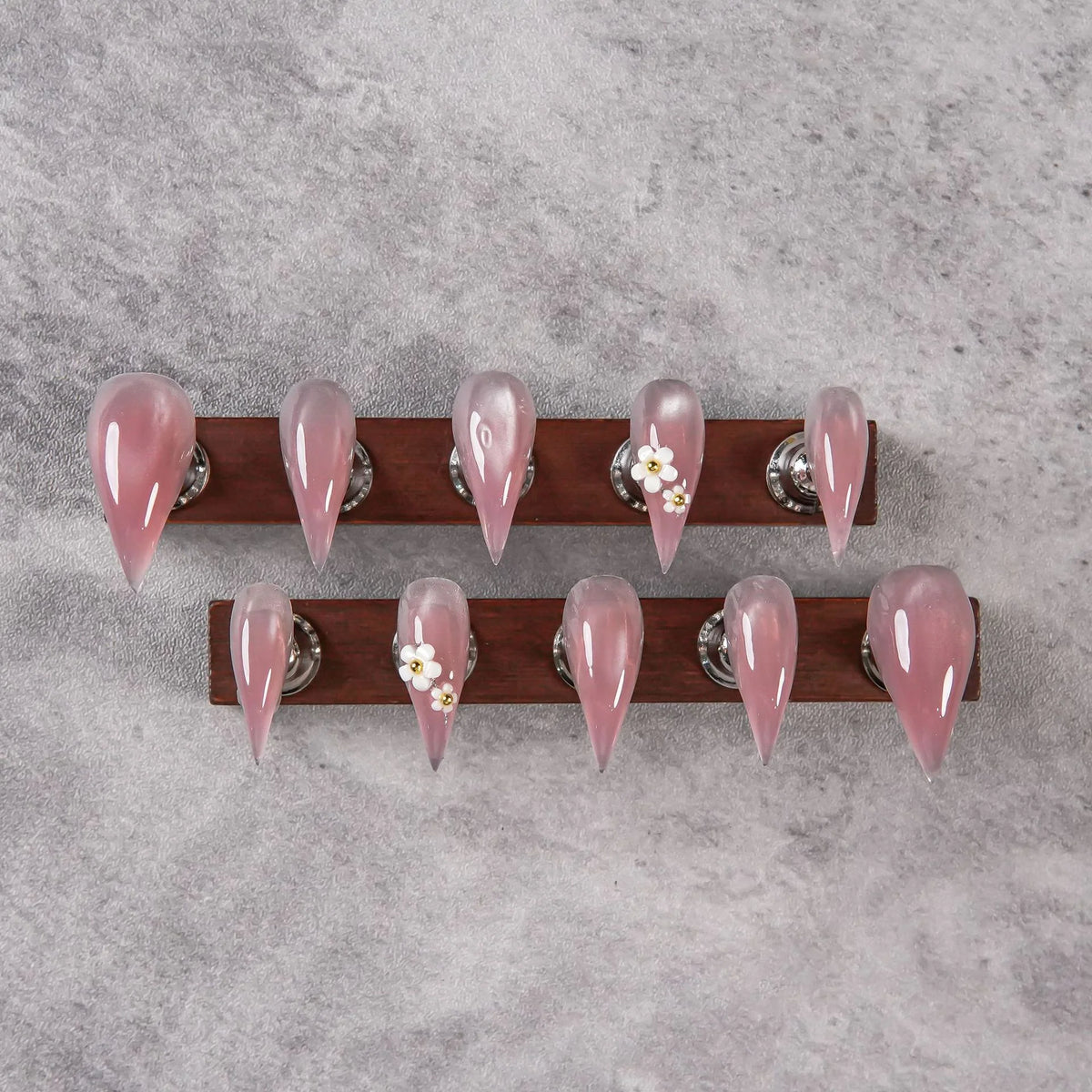 Stiletto Press-On Nail Set Floral Embellishments Multiple Sizes