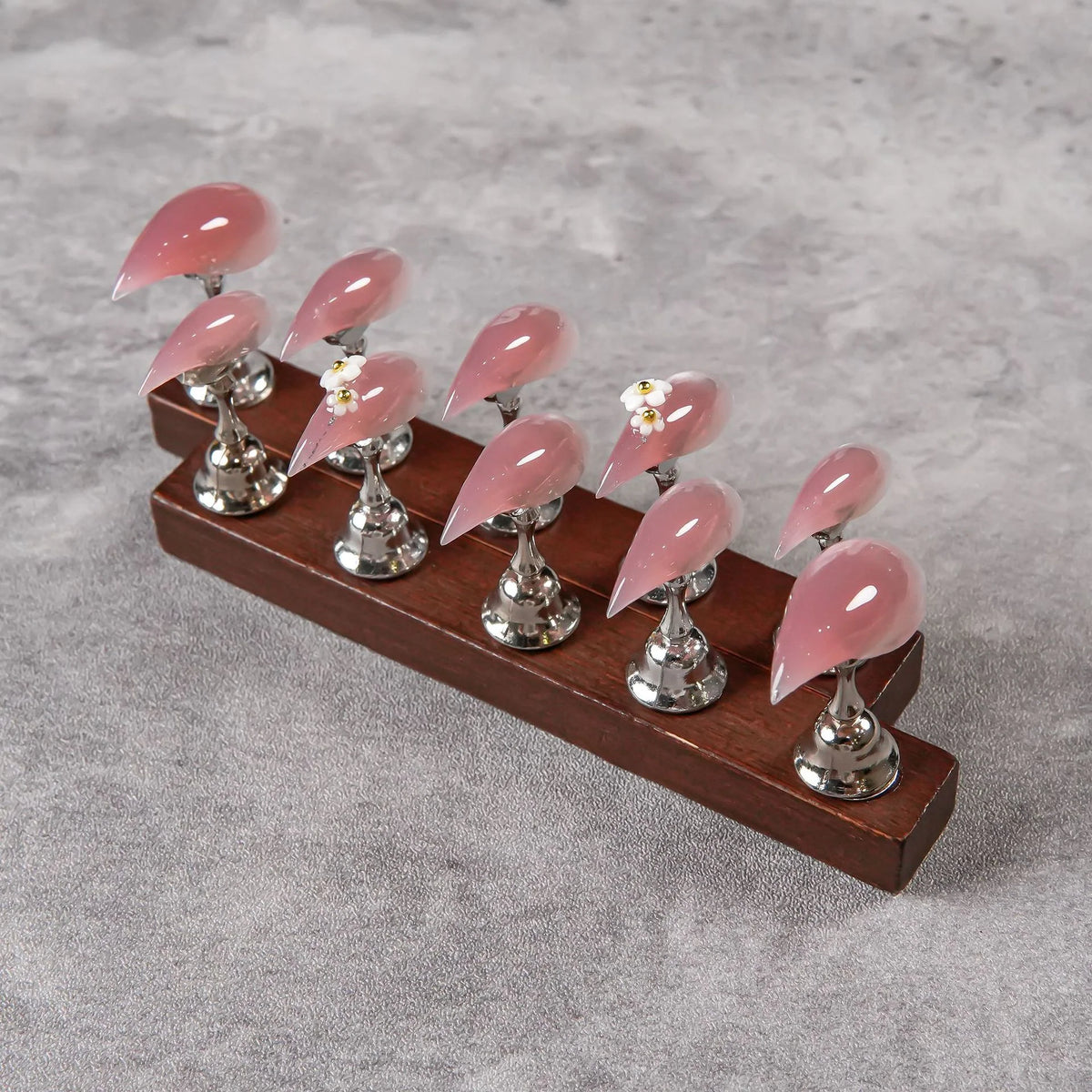 Stiletto Press-On Nail Set Floral Embellishments Multiple Sizes