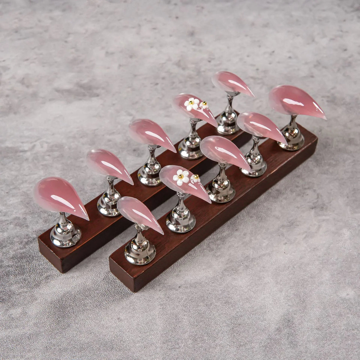 Stiletto Press-On Nail Set Floral Embellishments Multiple Sizes
