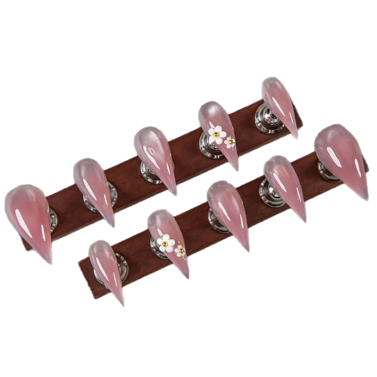 Stiletto Press-On Nail Set Floral Embellishments Multiple Sizes
