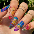 Stiletto Press-On Nail Set Floral Self-Adhesive & Reusable