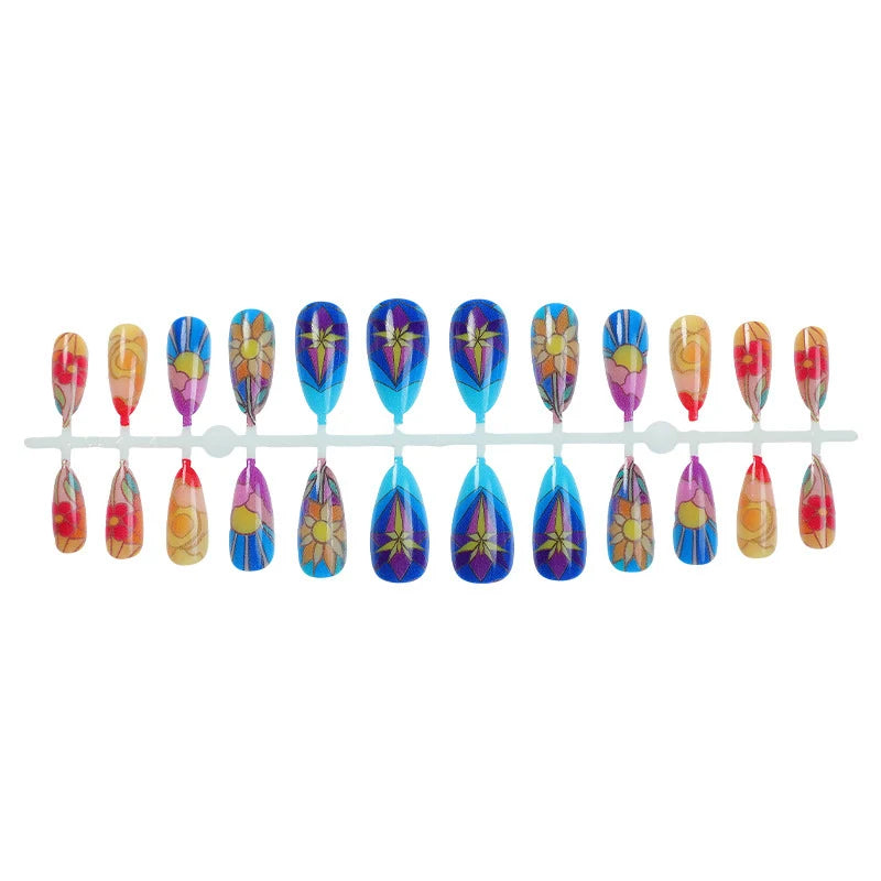 Stiletto Press-On Nail Set Floral Self-Adhesive & Reusable