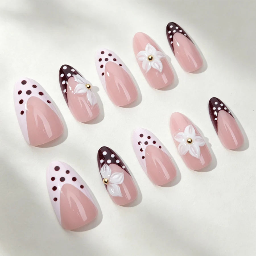 Stiletto Press-On Nails 3D Floral Glue-Free
