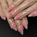 Stiletto Press-On Nails Blue Heart Glitter