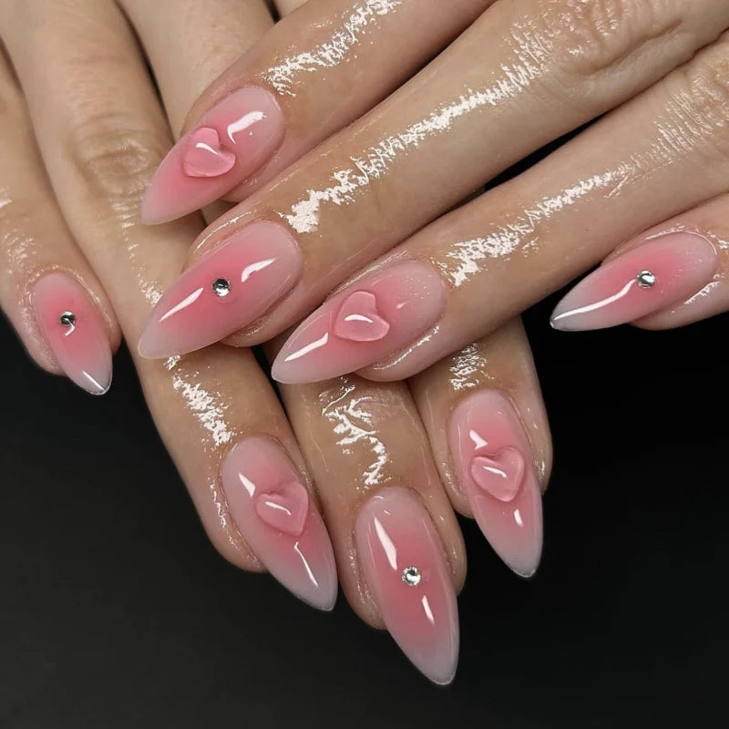 Stiletto Press-On Nails Blue Heart Glitter