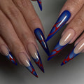 Stiletto Press-On Nails Blue & Red Accents Easy Apply