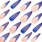 Stiletto Press-On Nails Blue & Red Accents Easy Apply