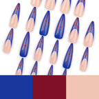 Stiletto Press-On Nails Blue & Red Accents Easy Apply