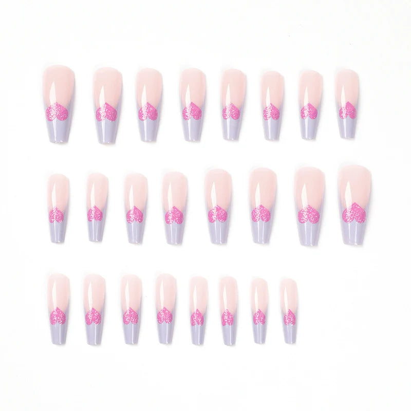 Stiletto Press-On Nails Colorful Heart Design Long-Lasting Wear