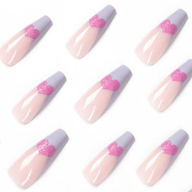 Stiletto Press-On Nails Colorful Heart Design Long-Lasting Wear