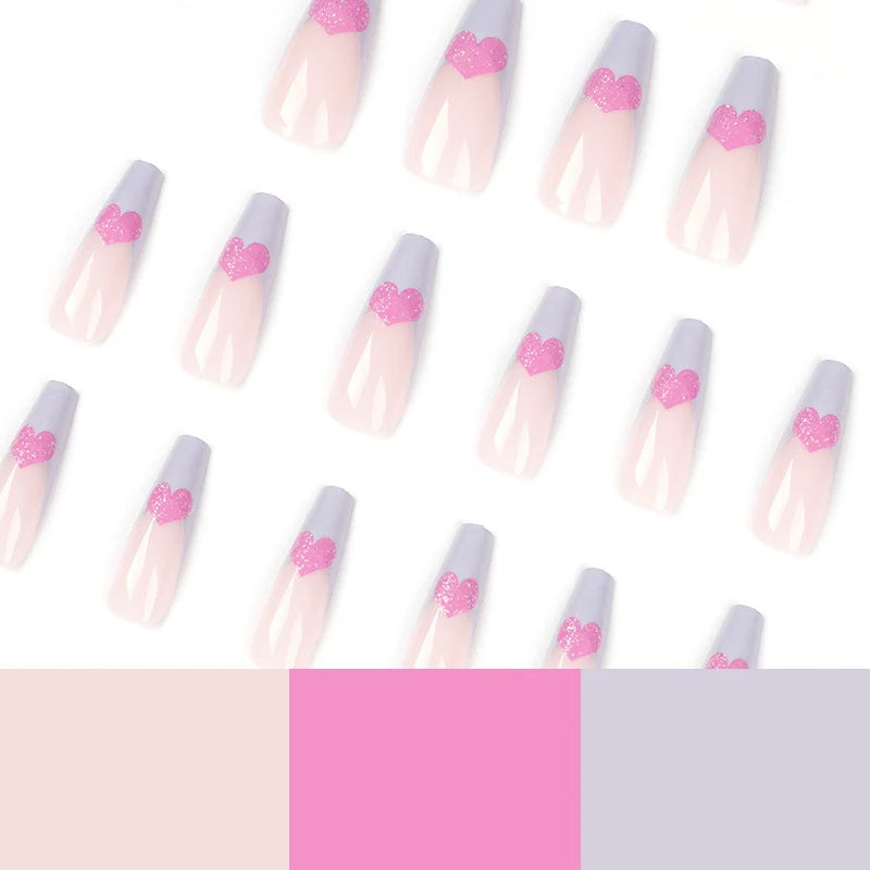 Stiletto Press-On Nails Colorful Heart Design Long-Lasting Wear