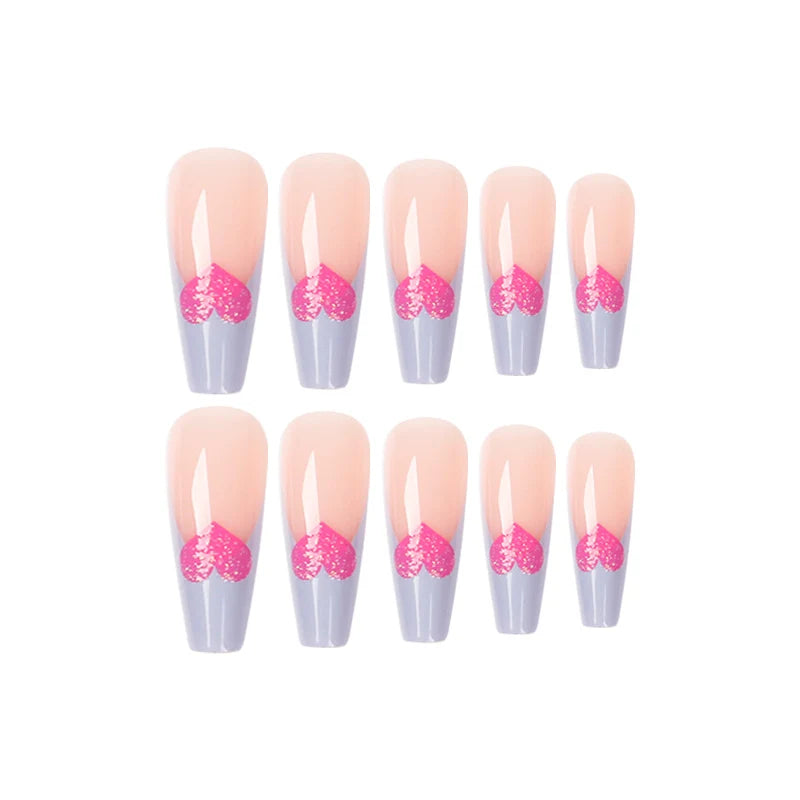 Stiletto Press-On Nails Colorful Heart Design Long-Lasting Wear