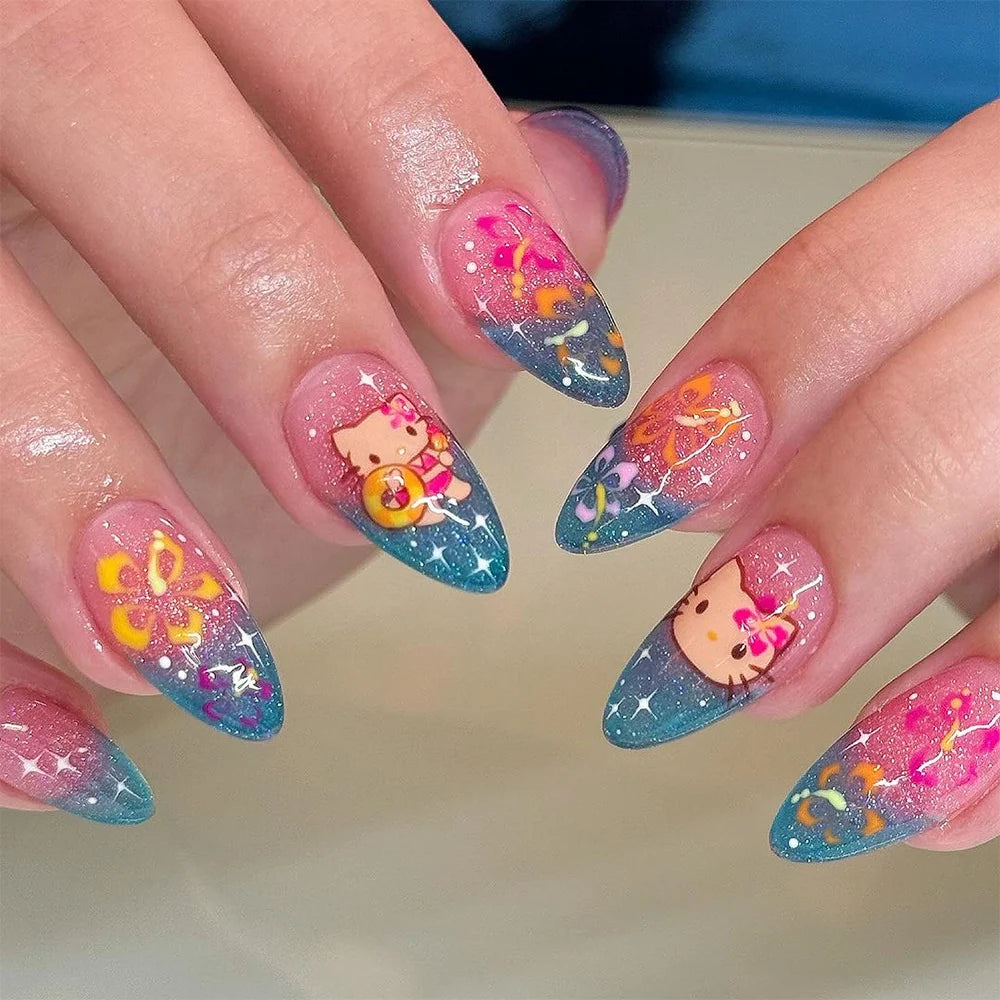 Stiletto Press-On Nails Colorful Print Self-Adhesive & Reusable