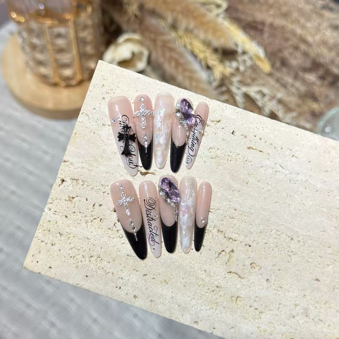 Stiletto Press-On Nails Easy Adhesive Gemstone Accent