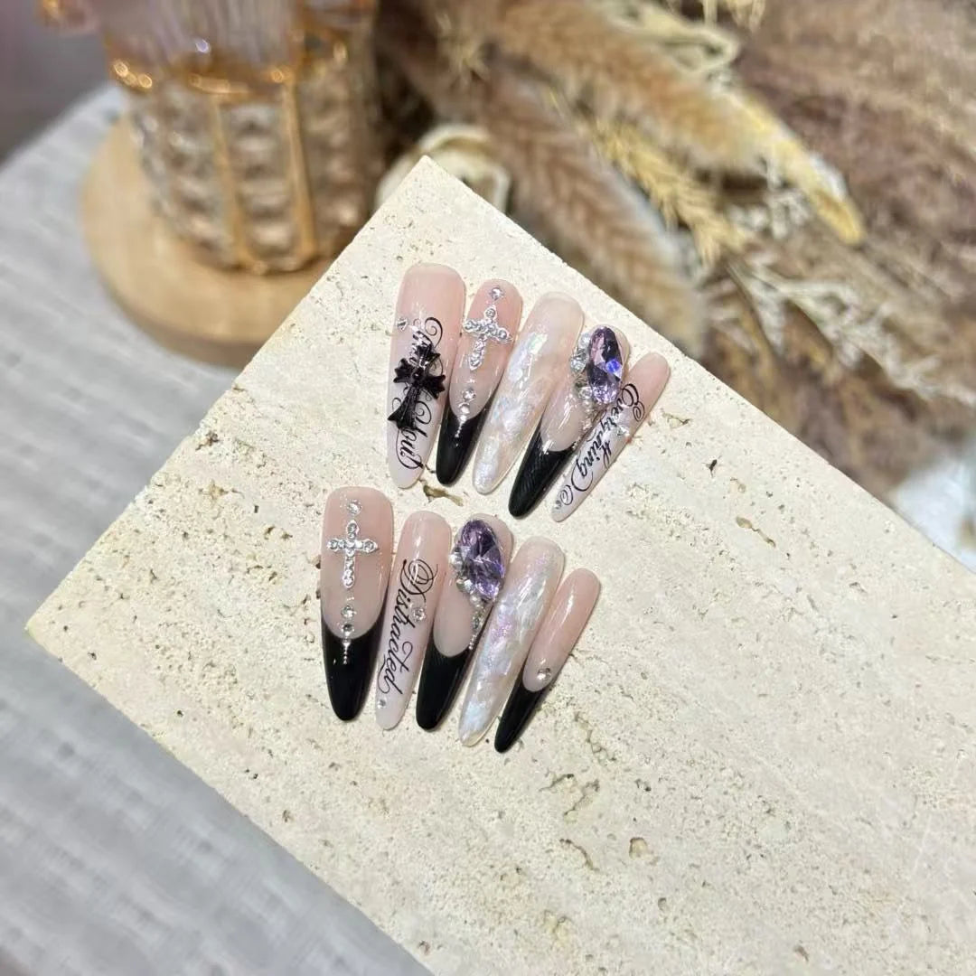 Stiletto Press-On Nails Easy Adhesive Gemstone Accent