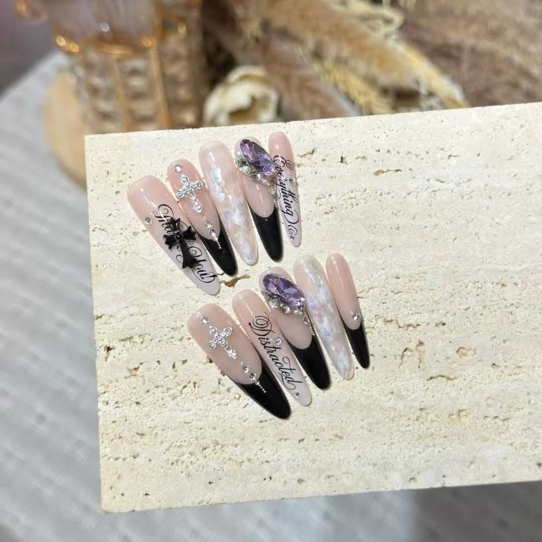 Stiletto Press-On Nails Easy Adhesive Gemstone Accent