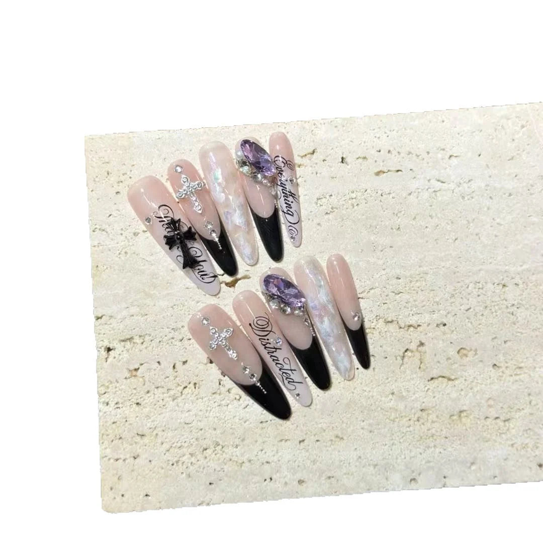 Stiletto Press-On Nails Easy Adhesive Gemstone Accent