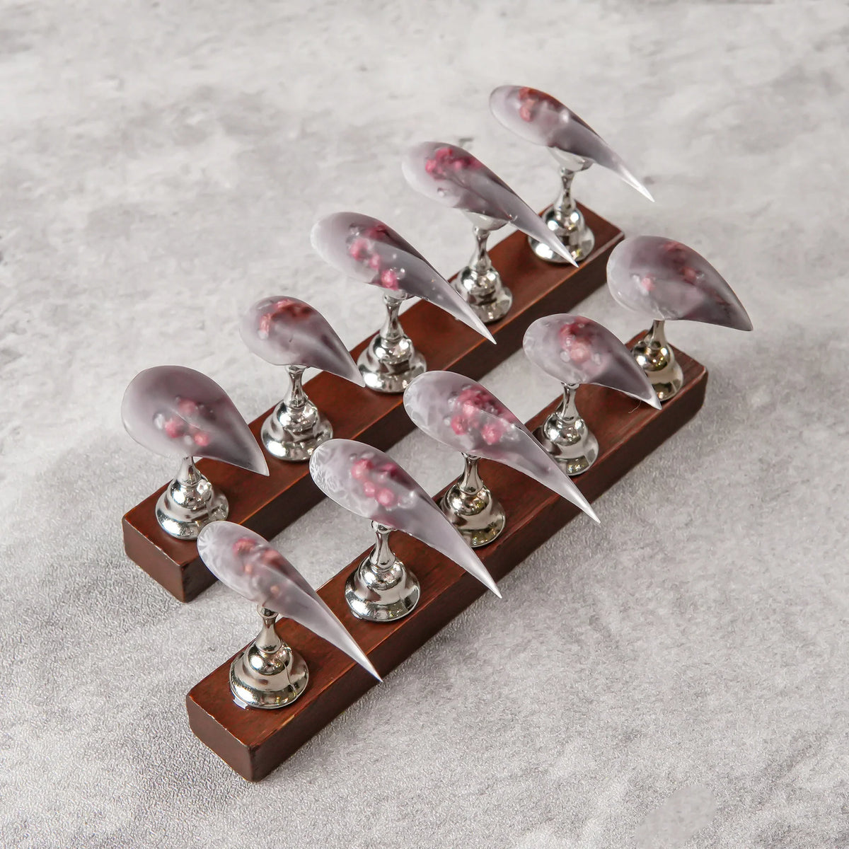 Stiletto Press-On Nails Floral Design Adhesive Included
