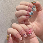 Stiletto Press-On Nails Floral Embellished Adhesive Backing