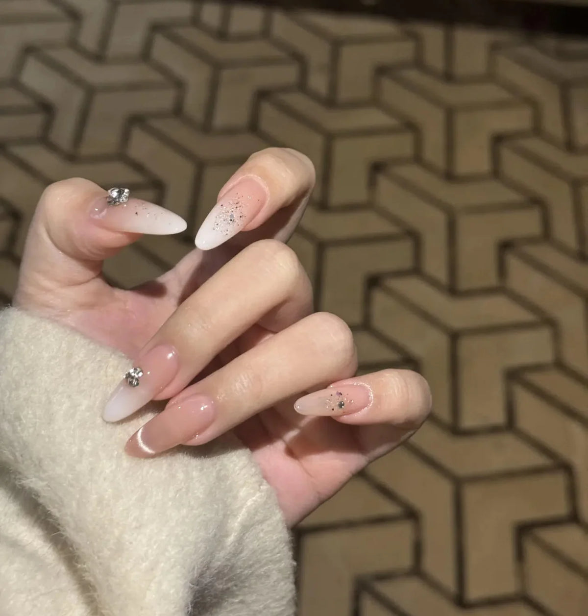 Stiletto Press-On Nails Floral Embellished Adhesive Backing
