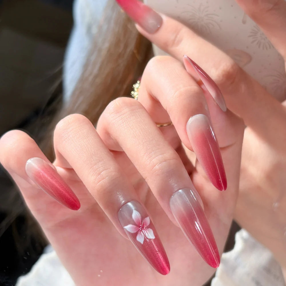 Stiletto Press-On Nails Floral Embellished Adhesive Backing