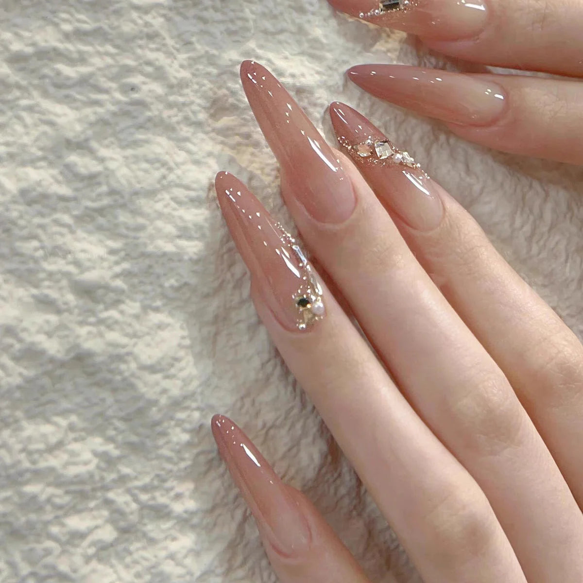 Stiletto Press-On Nails Floral Embellished Adhesive Backing