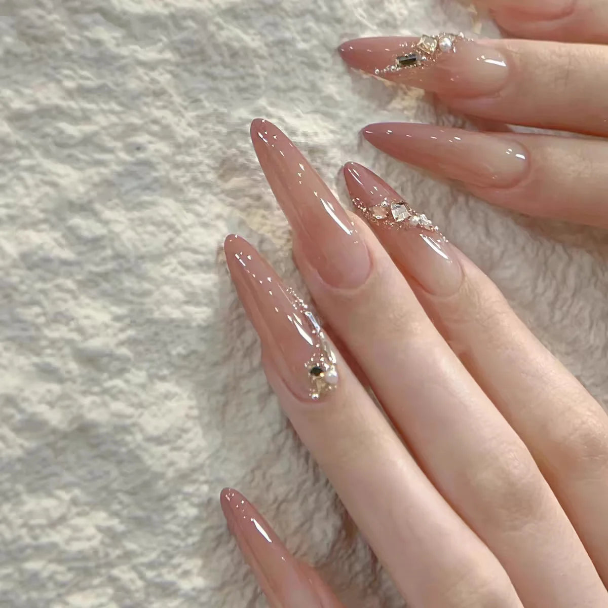 Stiletto Press-On Nails Floral Embellished Adhesive Backing