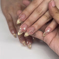 Stiletto Press-On Nails Floral & Gold Accents Jelly Gel Finish