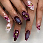 Stiletto Press-On Nails Floral & Gold Embellishments Reusable