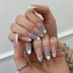 Stiletto Press-On Nails Floral Pre-Decorated Dark Blue