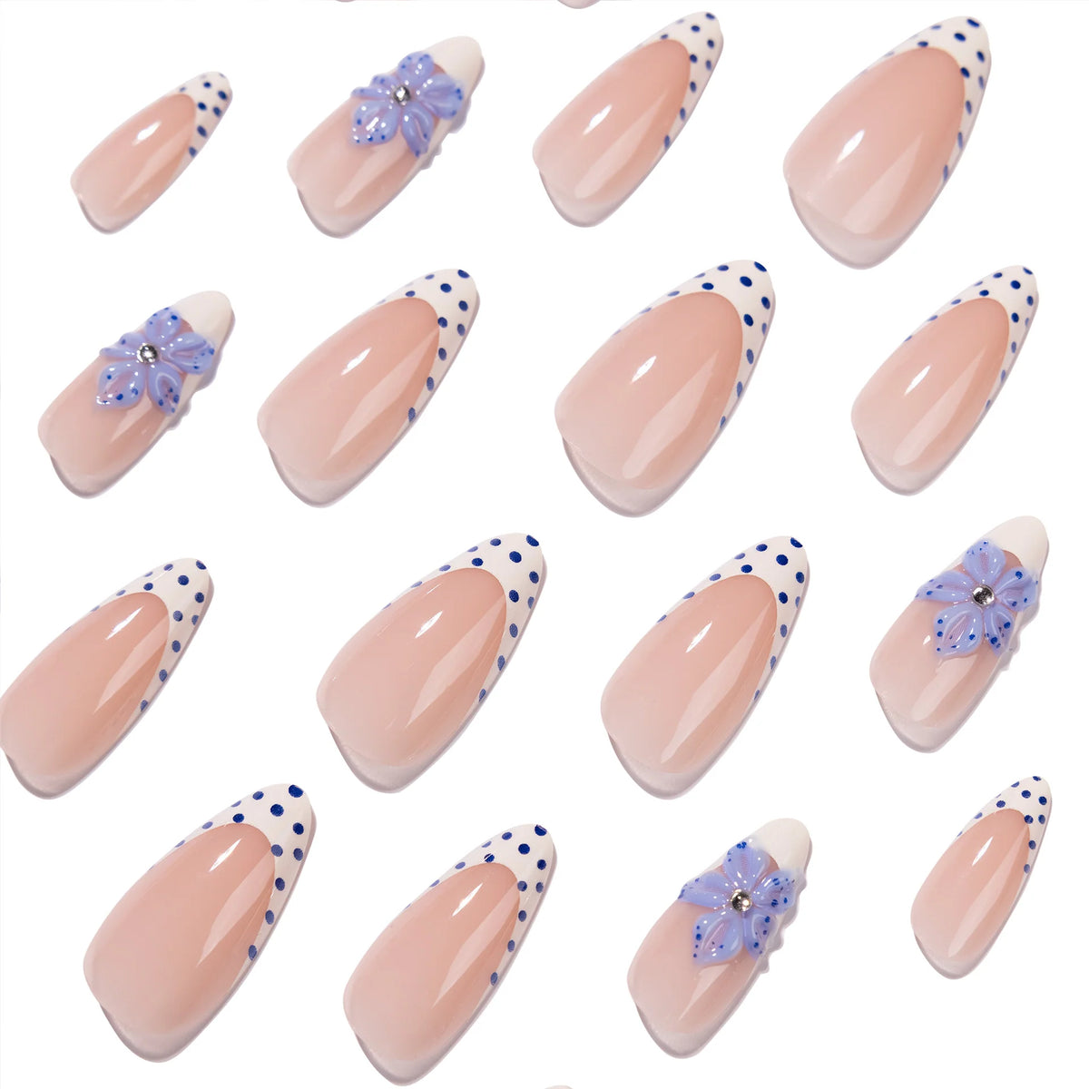 Stiletto Press-On Nails Floral Pre-Decorated Dark Blue