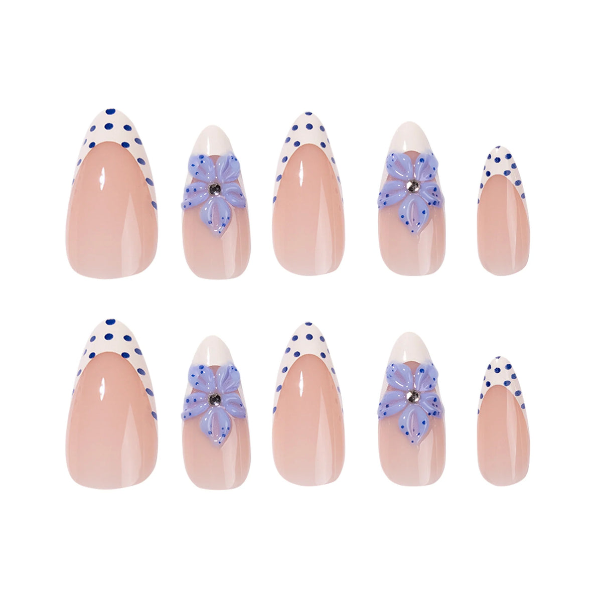 Stiletto Press-On Nails Floral Pre-Decorated Dark Blue