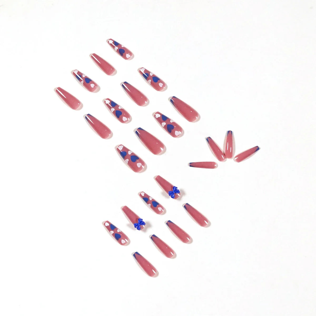 Stiletto Press-On Nails Heart & Bow Design Peach