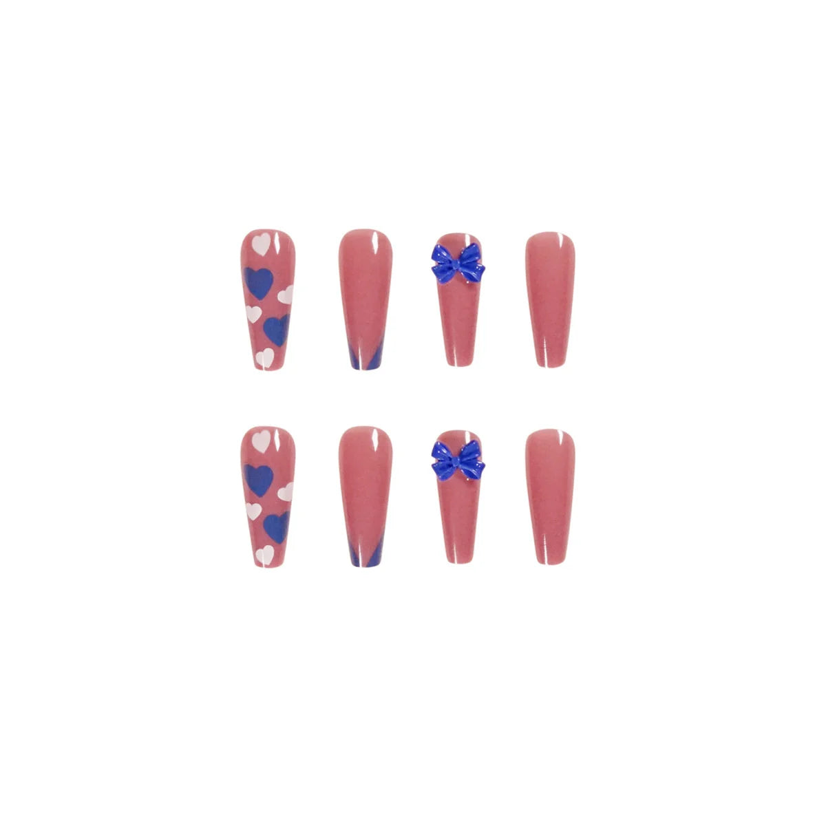Stiletto Press-On Nails Heart & Bow Design Peach