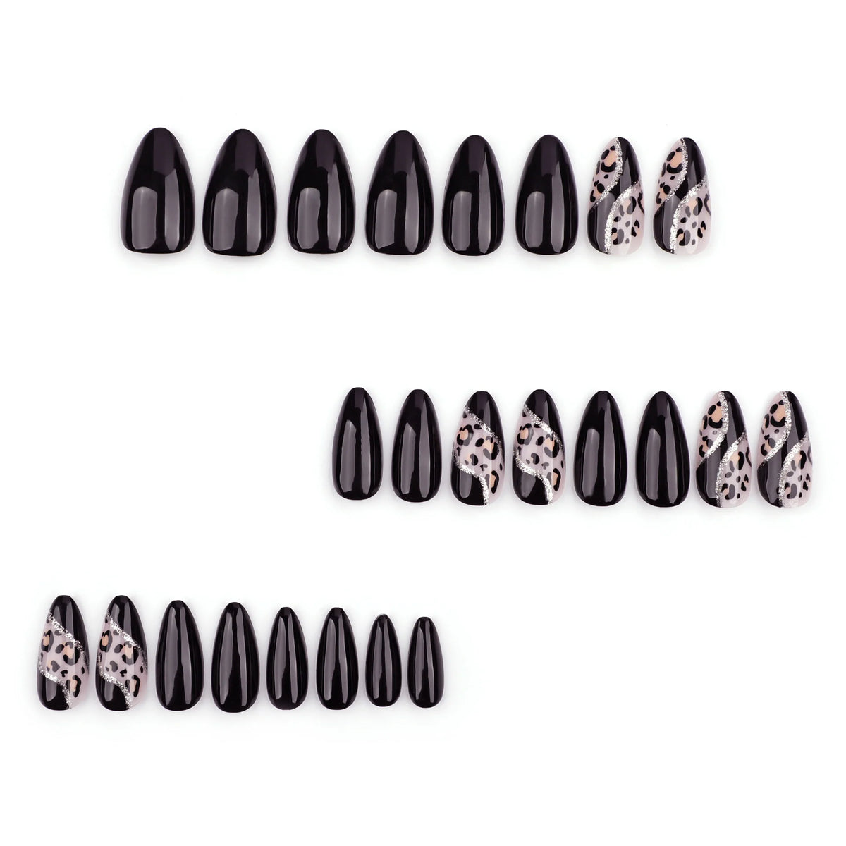 Stiletto Press-On Nails Leopard Print Glitter Set of 24