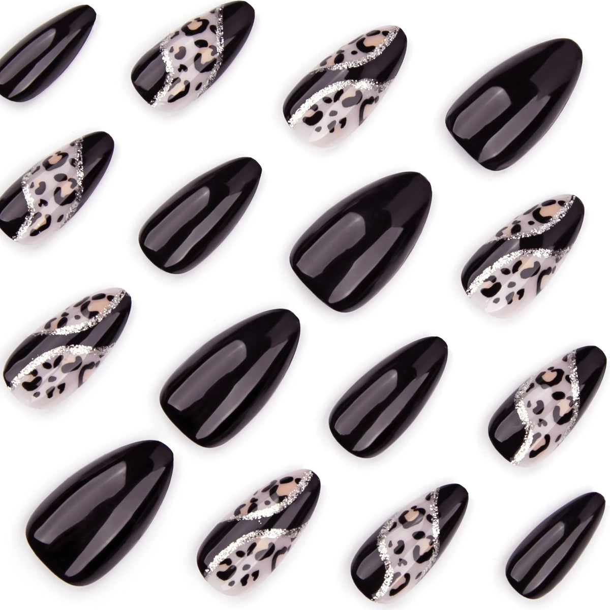 Stiletto Press-On Nails Leopard Print Glitter Set of 24