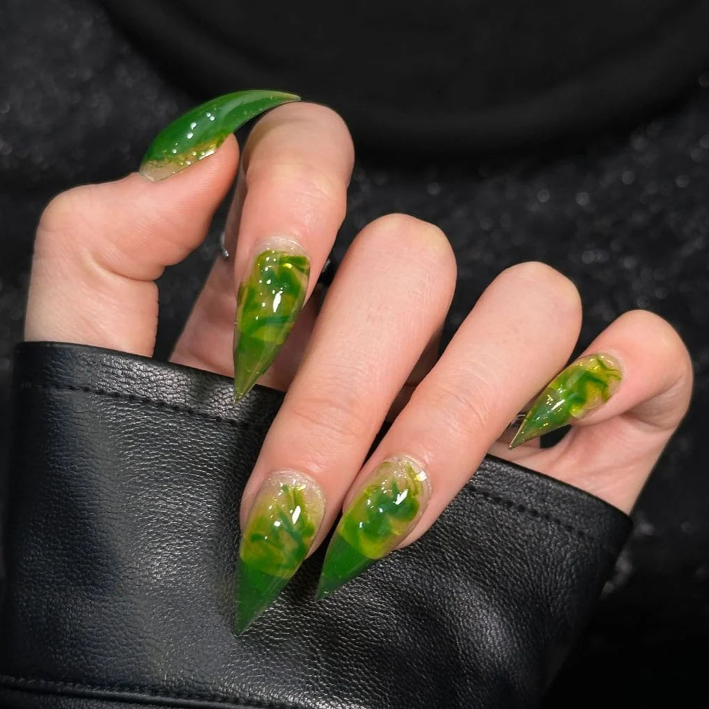 Stiletto Press-On Nails Marble Design Reusable & Durable