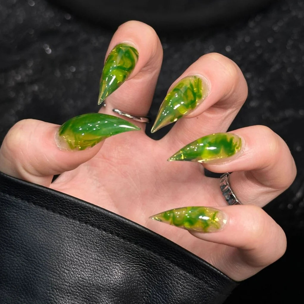 Stiletto Press-On Nails Marble Design Reusable & Durable