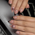 Stiletto Press-On Nails Nude Bow & Glitter Stones