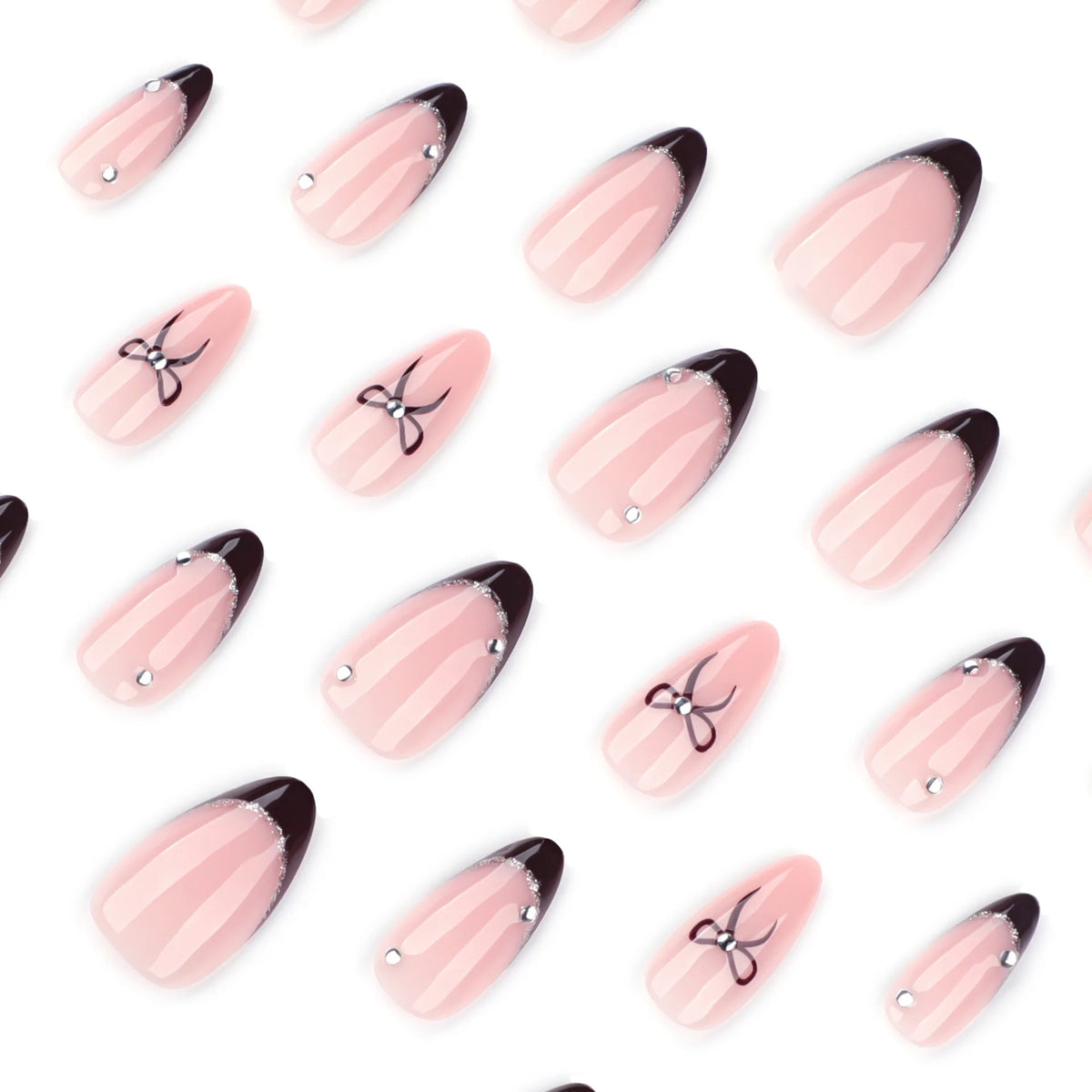 Stiletto Press-On Nails Nude Bow & Glitter Stones