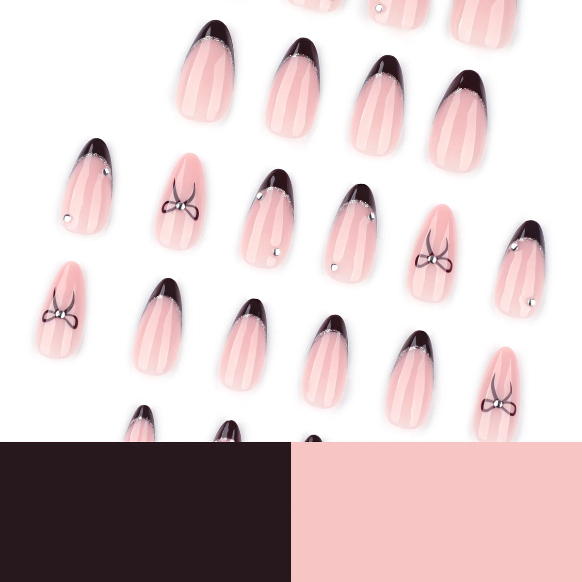 Stiletto Press-On Nails Nude Bow & Glitter Stones