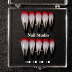 Stiletto Press-On Nails Red Gray Ombre Multiple Sizes