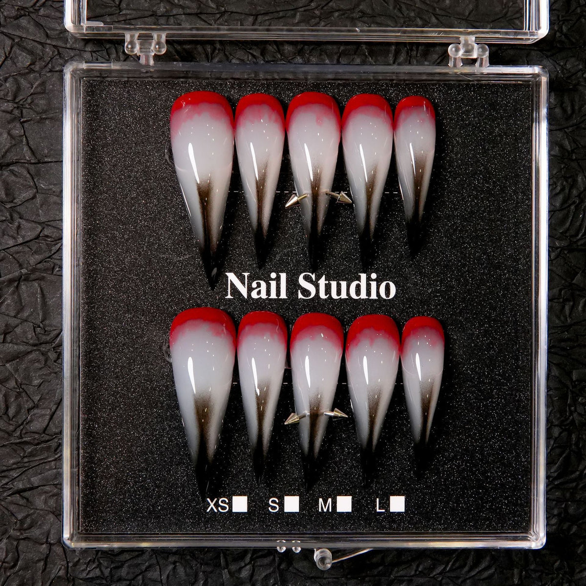 Stiletto Press-On Nails Red Gray Ombre Multiple Sizes