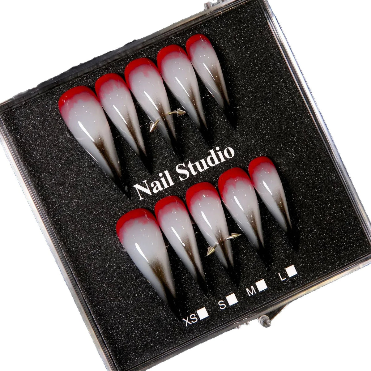 Stiletto Press-On Nails Red Gray Ombre Multiple Sizes