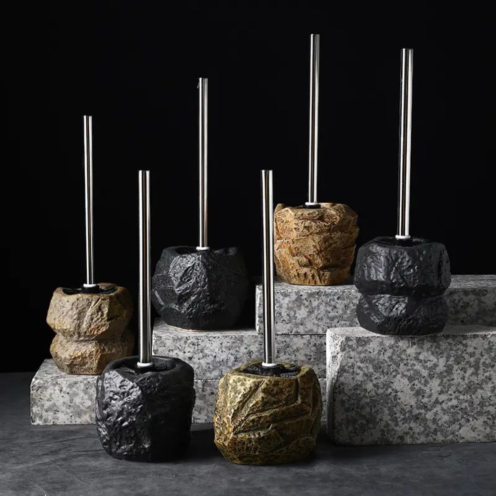 Stone-Look Ceramic Toilet Brush (Removable Handle & Bristles)
