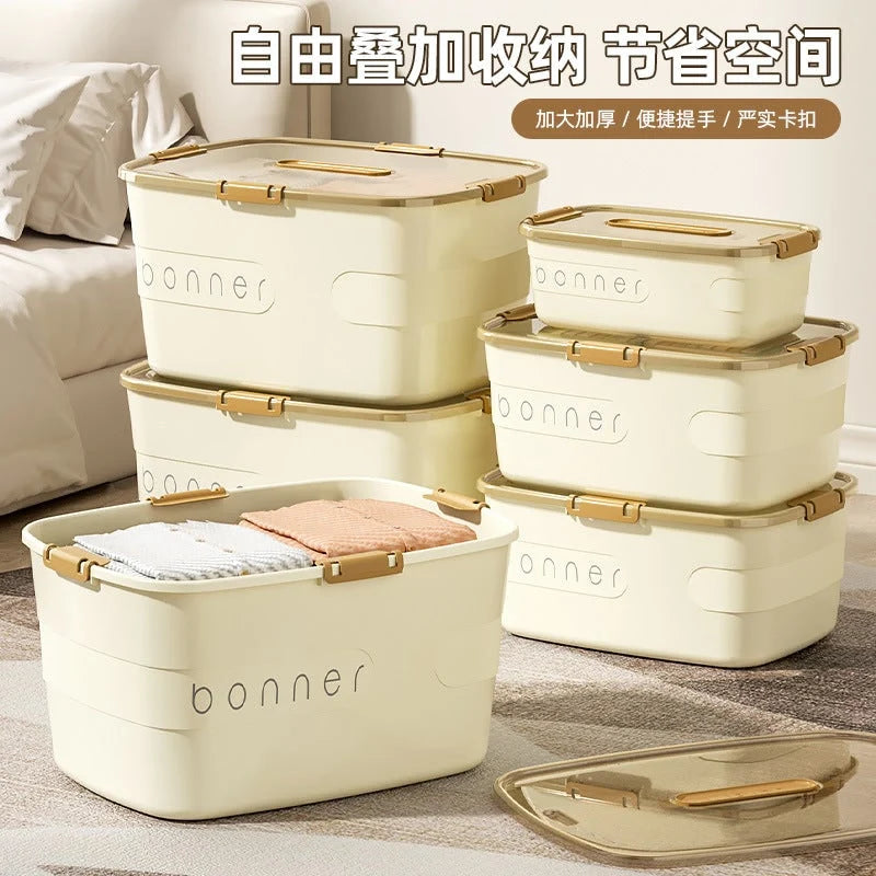 Storage Box Stackable Amber Latching Lid Built-In Handle