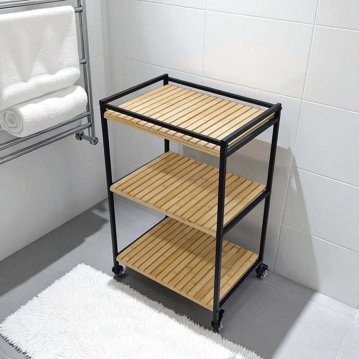 Storage Trolley 3-Tier Bamboo Slim