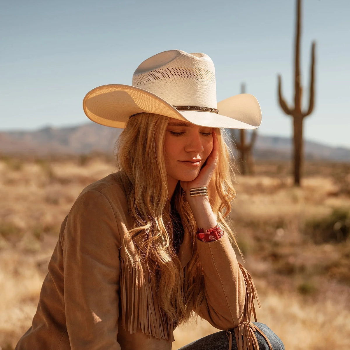 Straw Cowboy Hat Ventilated Cattleman Crown Adjustable Fit