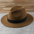 Straw Hat Handwoven UPF Protection Adjustable Inner Band