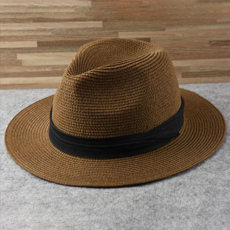 Straw Hat Handwoven UPF Protection Adjustable Inner Band
